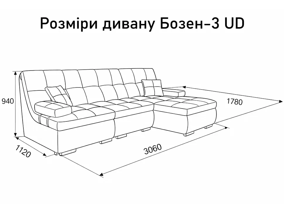 Размеры углового дивана Бозен-3 UD Константа модульный пума