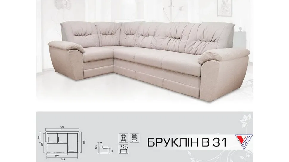 Бежевый угловой диван Бруклин В-31 мебельной фабрики Вика
