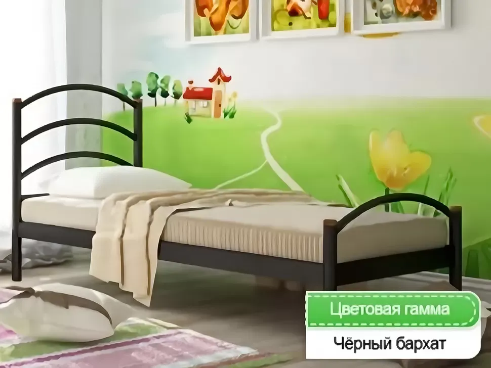 Черная односпальная кровать Маргарита металлическая мебельная фабрика Металл-Дизайн