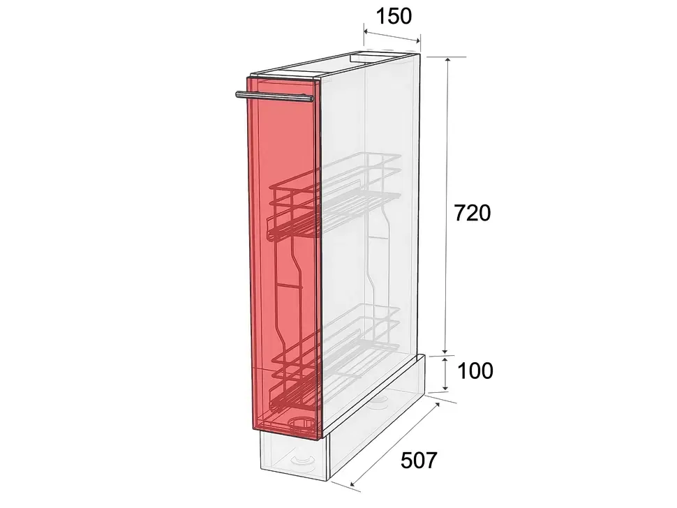 Размеры нижней тумбы карго НСК 150x820x507 для кухни Рост™