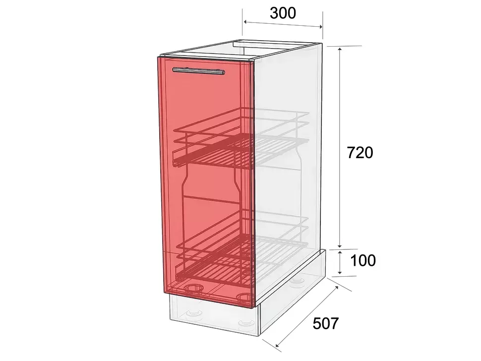 Размеры нижней тумбы карго НСК 300x820x507 для кухни Рост™