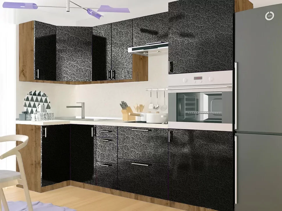 Угловая кухня МоДа  VIP-Master 3,6 метра (2,6x1) фасад Антрацит корпус Дуб Аппалачи