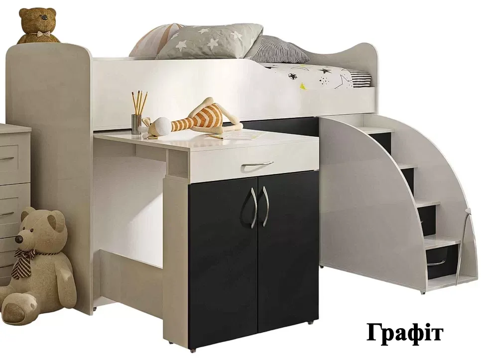 Графит Детская кровать-комната Bed-Room №5 + стол Viorina DEKO корпус белый Графит Детская кровать-комната Bed-Room №5 + стол Viorina DEKO корпус белый