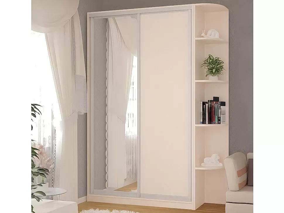 Шкаф-купе двухдверный дуб молочный 1600x450x2400 1,6 метра мебельная фабрика ВИП-Мастер в интерьере