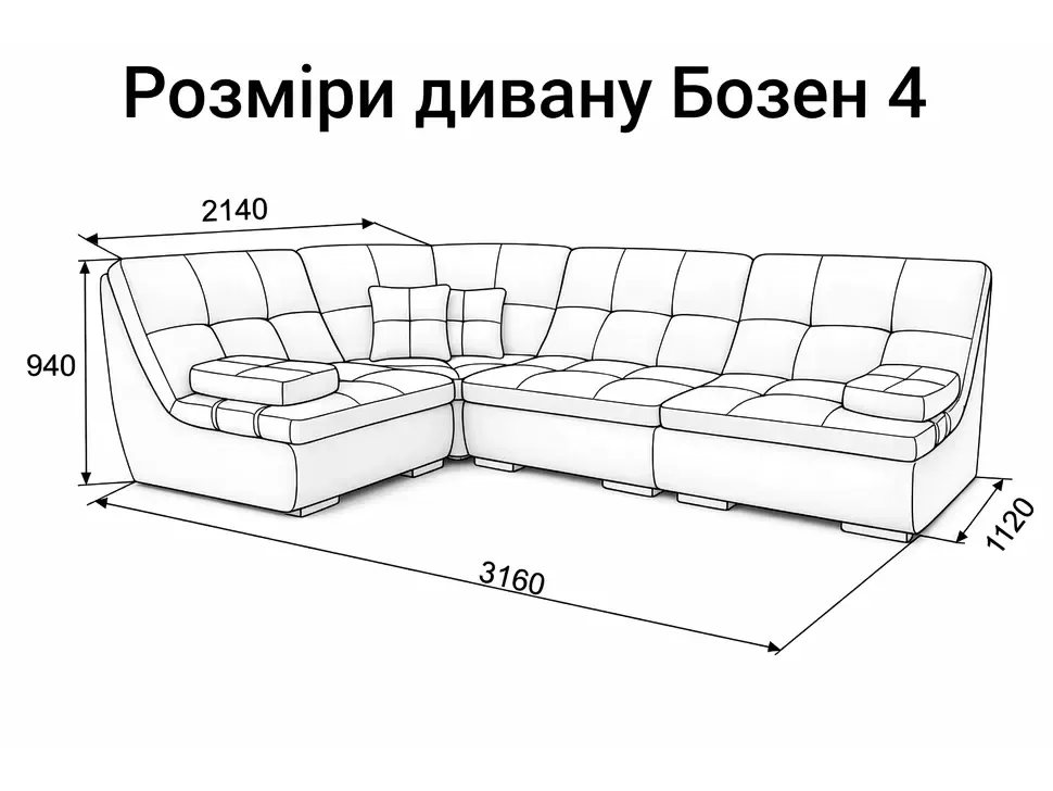 Размеры  углового дивана Бозен-4 Константа модульного на механизме пума