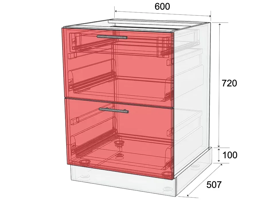Нижняя тумба с двумя выдвижными ящиками НСЯ2 400/600/800/900x820x507 для кухни LuxeForm Рост фото 6