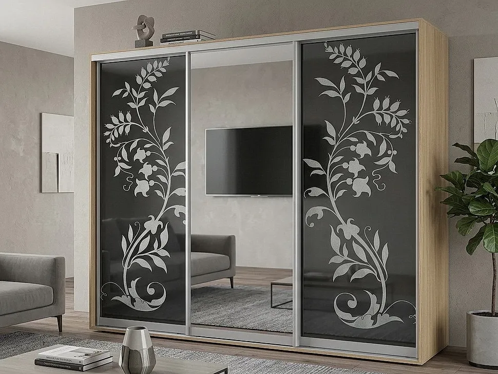 Шкаф-купе 2400×2250×600 Феникс Ультра в интерьере гостиной