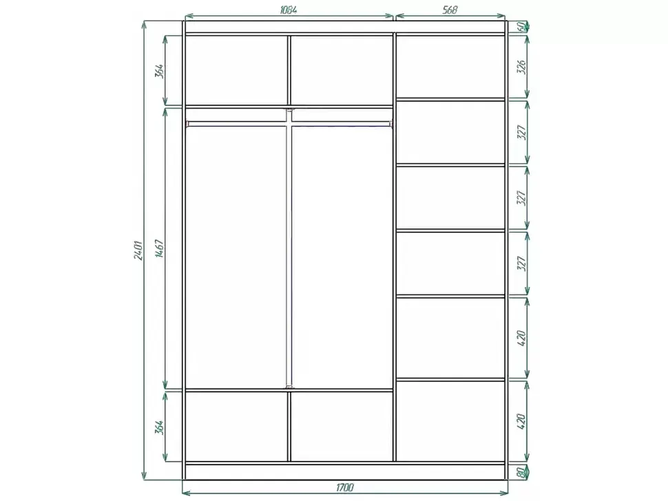 Шафа-купе ErgoSens Lux 3 Екр-1 1700х2400х667 дводверна Константа – деталі виробу Шафа-купе ErgoSens Lux 3 Екр-1 1700х2400х667 дводверна Константа – деталі виробу