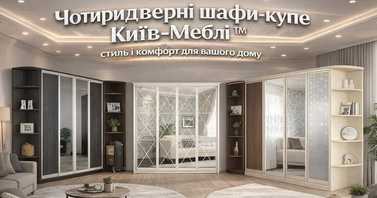 Четрыехдверные шкафы-купе Киев-Мебель™ Купить шкаф купе четырехдверный в Киеве