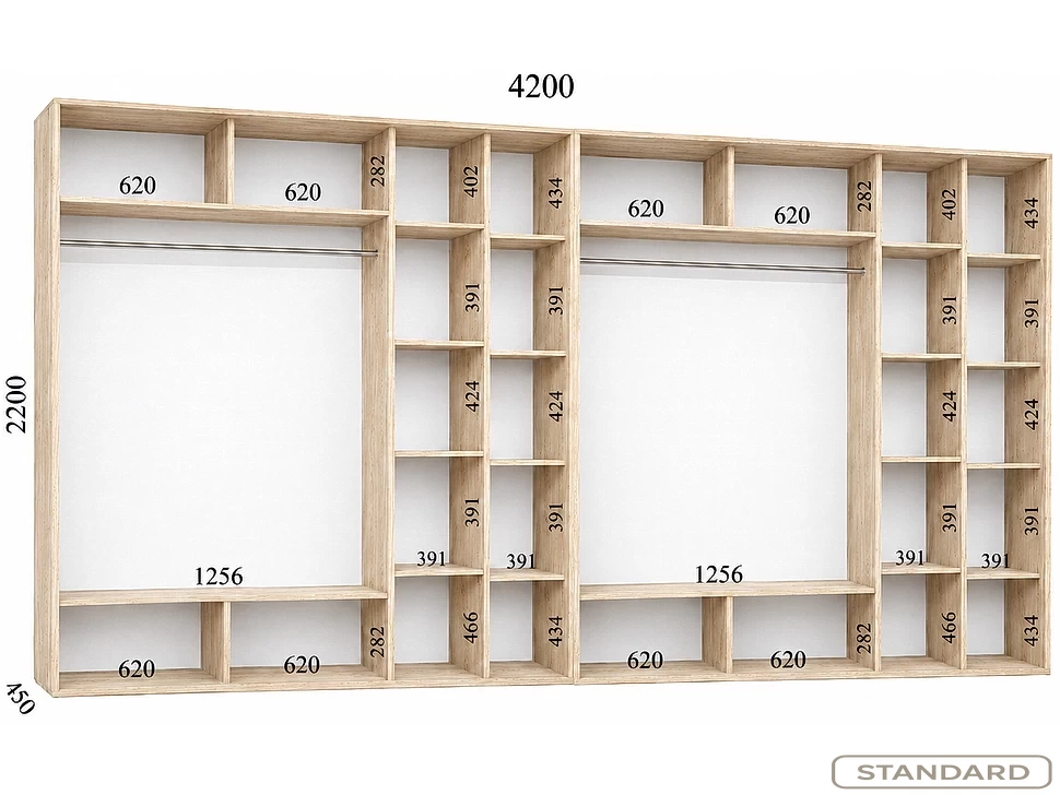 Шкаф-купе Феникс серия Стандарт 4 двери 4200×600×2200 мм