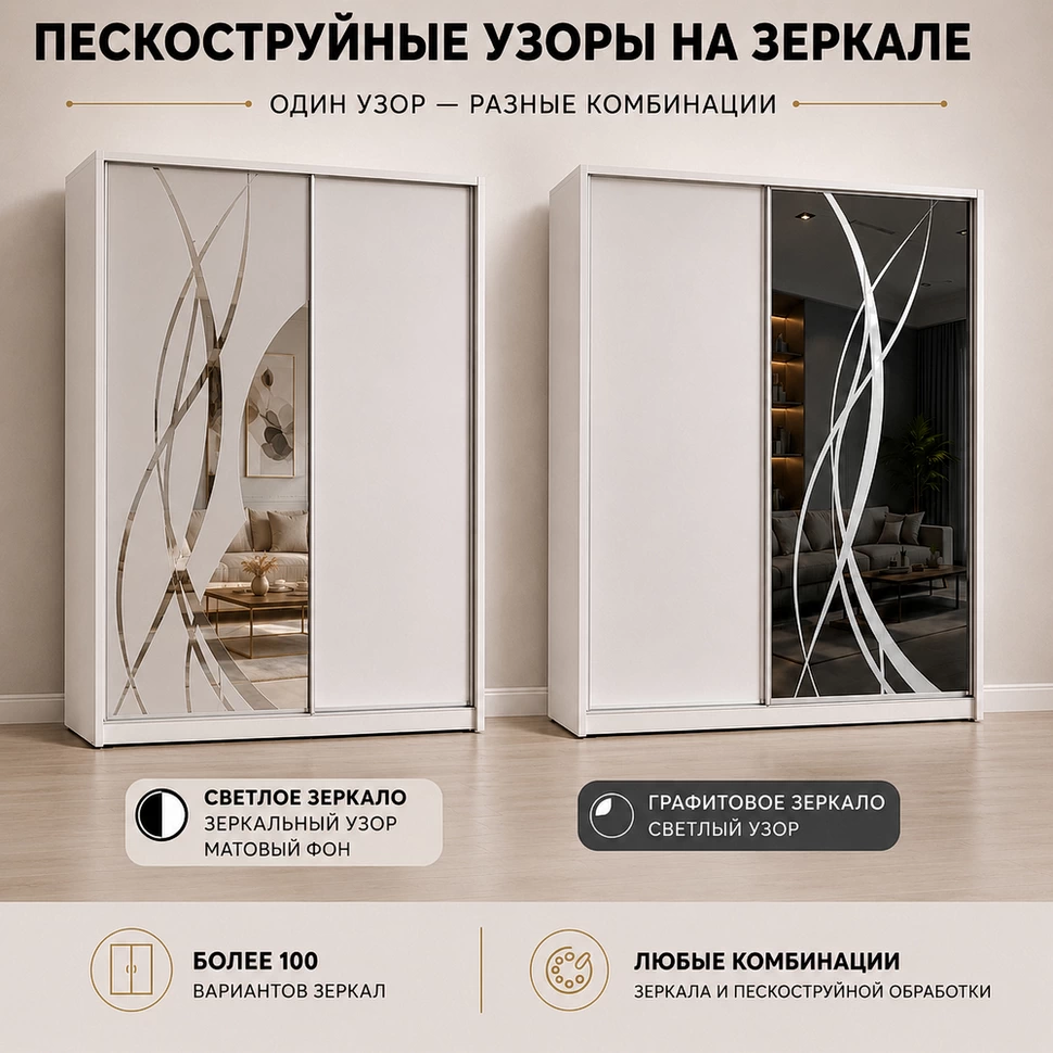 Пример однодверного шкафа-купе с пескоструйным рисунком