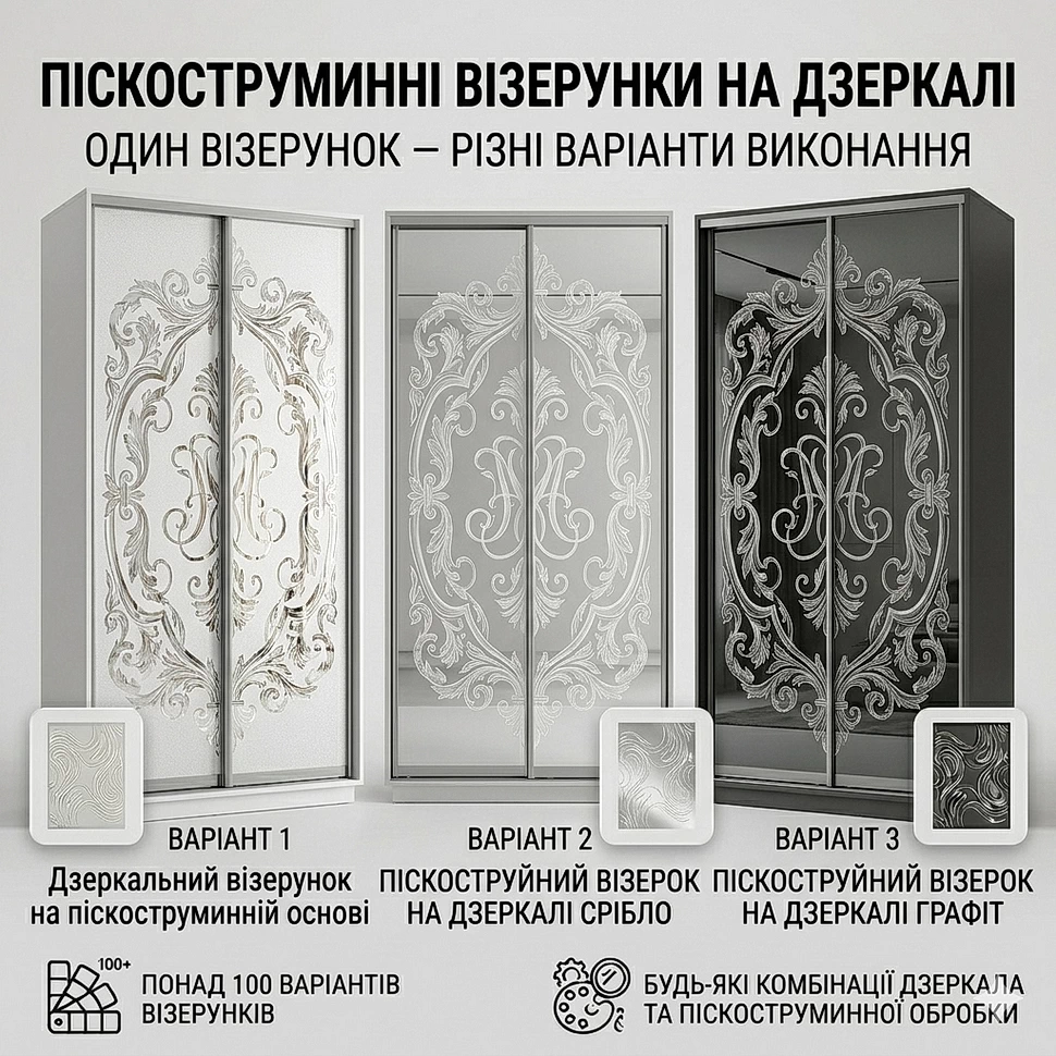 Приклад дводверної шафи-купе з піскоструминним малюнком