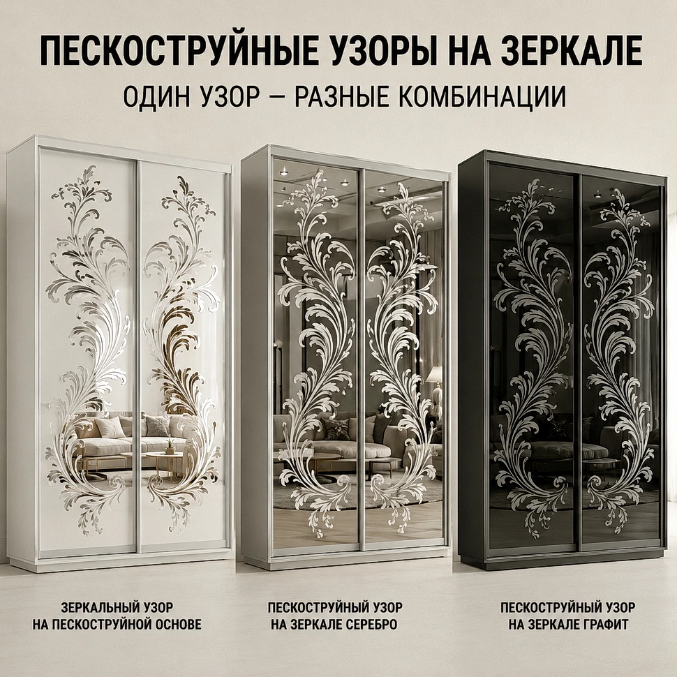 Пример двухдверного шкафа-купе с пескоструйным рисунком