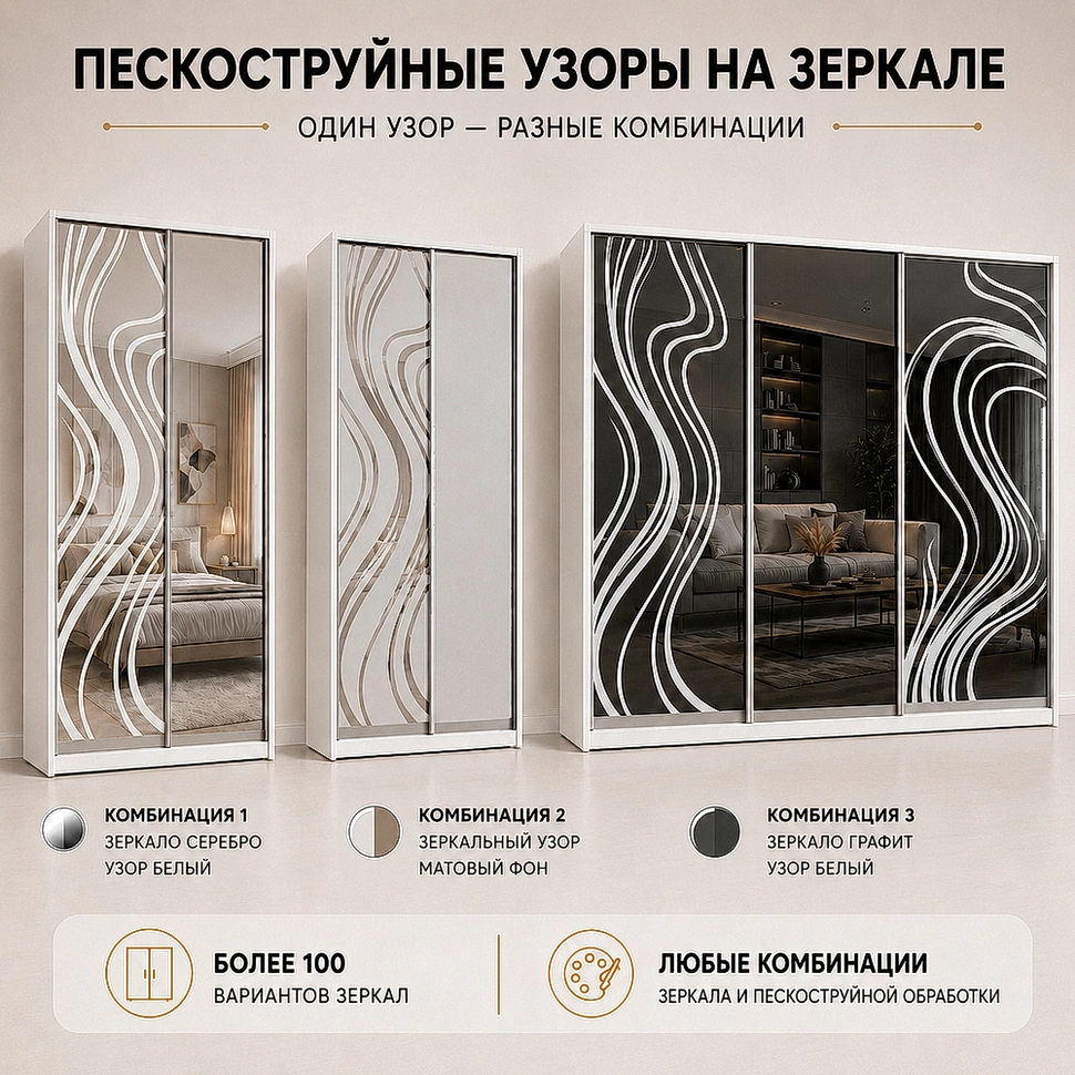 Пример шкафа-купе с пескоструйным рисунком